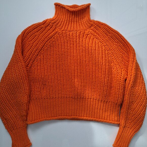 H&M Orange Chunky Knit Turtleneck Sweater - Picture 2 of 8